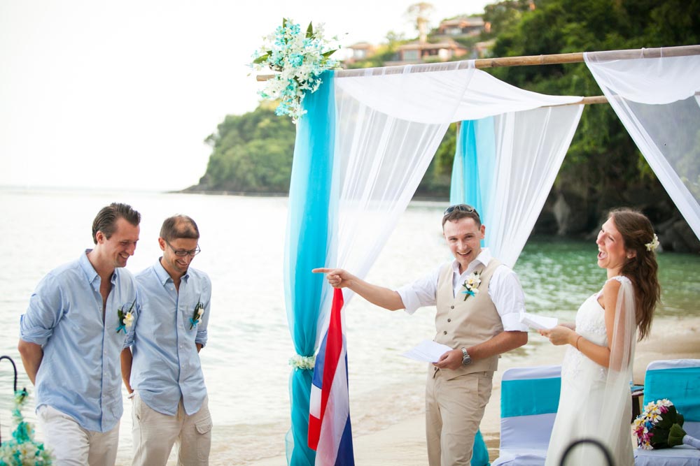 Beach wedding photo shooing for wedding couple in Cape Panwa Phuket Thailand
